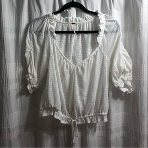 Free people white textured cropped synch tie top